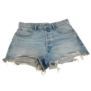Zara Women’s High Waisted Denim Distressed Ripped Shorts - Size 12